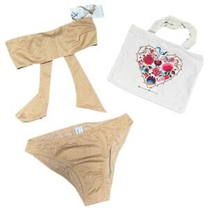 MYBEACHYSIDE Tan Tie-back Bandeau Bikini Set - Size 2 - NWT
